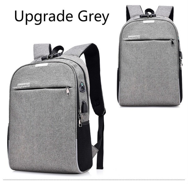 wholesale External USB Charge Grey Backpack Men Anti Theft Lock Laptop Bag Large School Bags+wallet — image 3 of 6