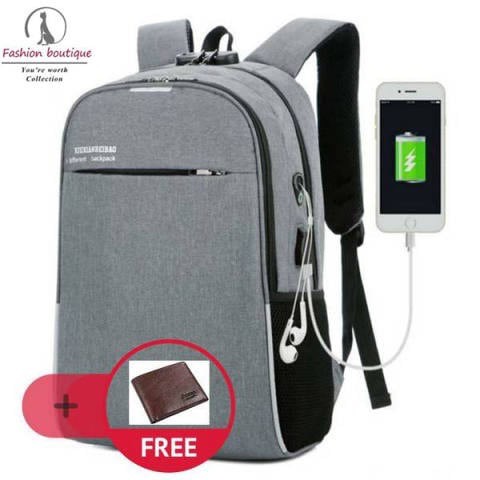 wholesale External USB Charge Black Backpack Men Anti Theft Lock Laptop Bag Large School Bags+wallet — image 2 of 6