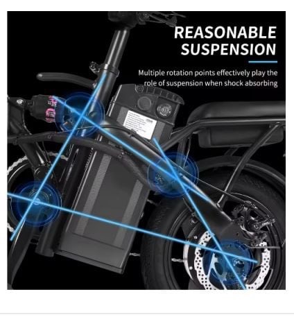 400W dual disc brake adult foldable electric bicycle with seat and basket 14 inches 48V 10.4Ah 22 mile range 20MPH — image 2 of 5