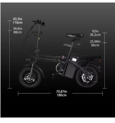 400W dual disc brake adult foldable electric bicycle with seat and basket 14 inches 48V 10.4Ah 22 mile range 20MPH — image 3 of 5