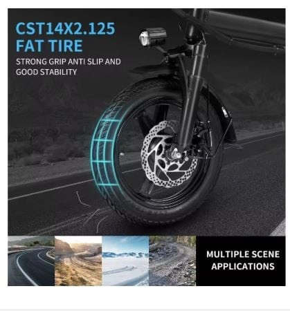 400W dual disc brake adult foldable electric bicycle with seat and basket 14 inches 48V 10.4Ah 22 mile range 20MPH — image 4 of 5