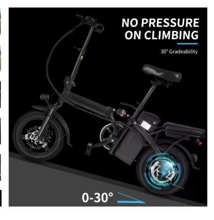 400W dual disc brake adult foldable electric bicycle with seat and basket 14 inches 48V 10.4Ah 22 mile range 20MPH — image 5 of 5