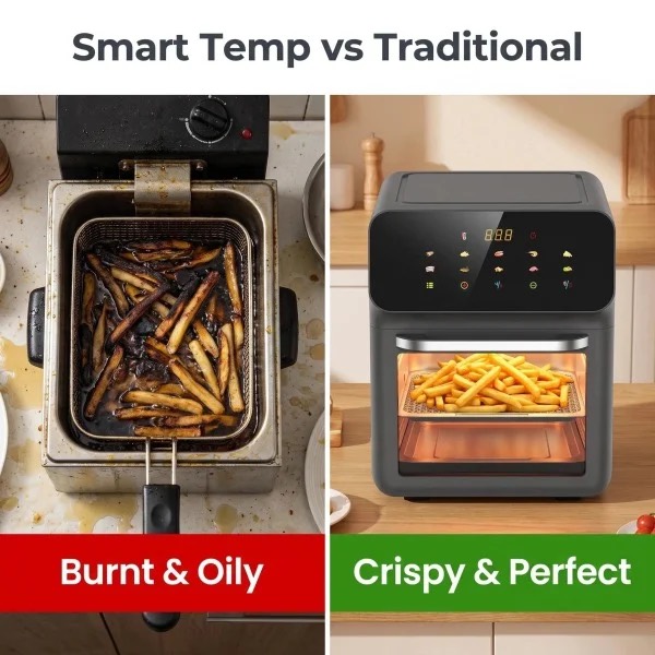 Black 6L Large Capacity Air Fryer, Digital Touch Screen Visible Cooker, Oil-Free Healthy Fryer with UK Plug, 1800W, for Family Kitchen — image 3 of 8