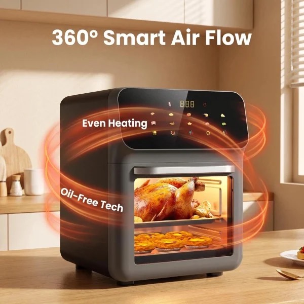 Black 6L Large Capacity Air Fryer, Digital Touch Screen Visible Cooker, Oil-Free Healthy Fryer with UK Plug, 1800W, for Family Kitchen — image 2 of 8