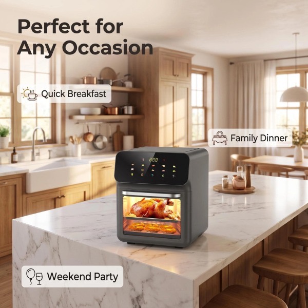 Black 6L Large Capacity Air Fryer, Digital Touch Screen Visible Cooker, Oil-Free Healthy Fryer with UK Plug, 1800W, for Family Kitchen — image 4 of 8