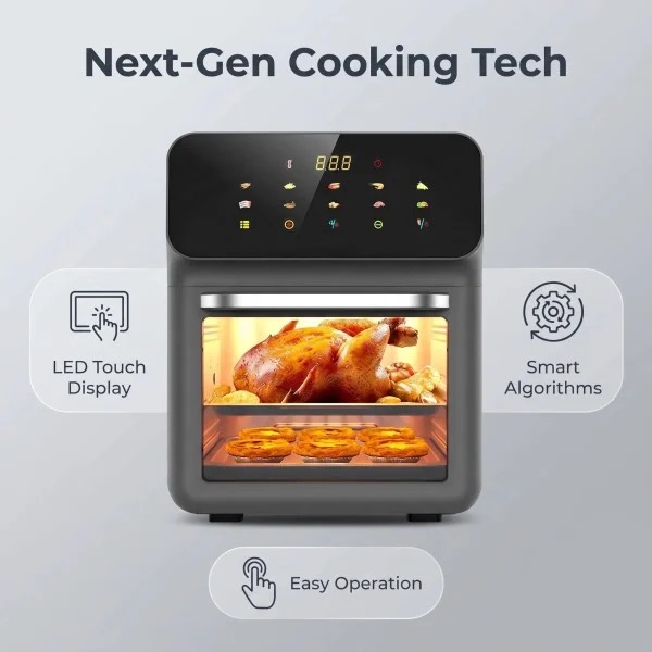 Black 6L Large Capacity Air Fryer, Digital Touch Screen Visible Cooker, Oil-Free Healthy Fryer with UK Plug, 1800W, for Family Kitchen — image 5 of 8