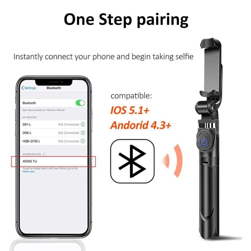 Selfie Stick with Tripod Stand Bluetooth Remote Control Mobile Phone Selfie Stick Holder for IPhone/Huawei SmartPhone Live Photo — image 4 of 5